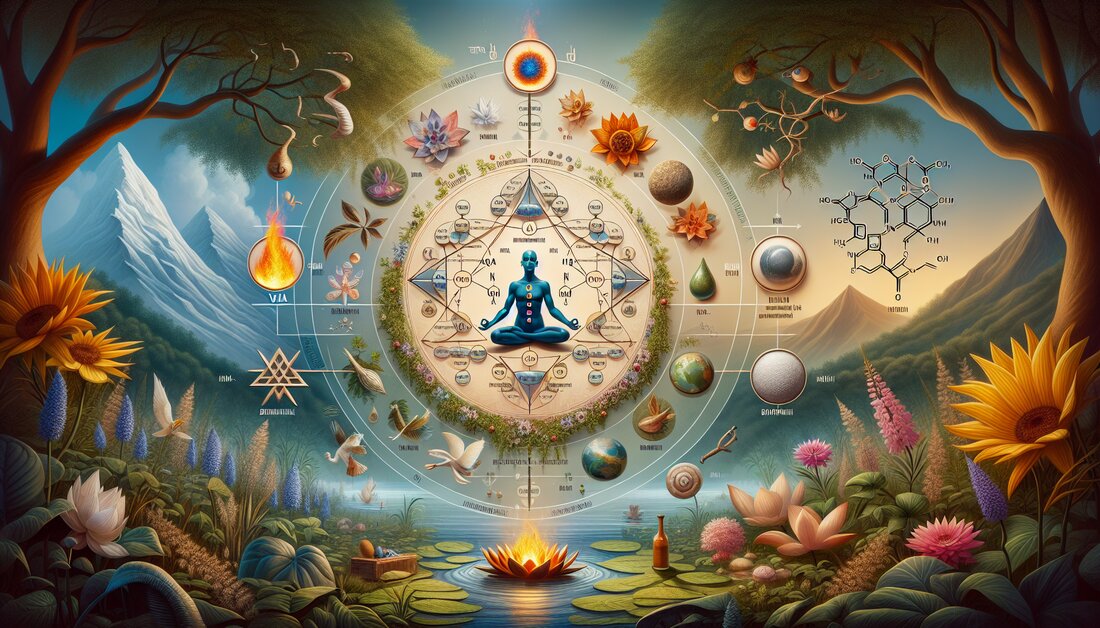 Entdecken Sie die biochemischen Grundlagen der Ayurvedischen Doshas, deren Balance durch Ernährung und Lifestyle sowie moderne Forschung.